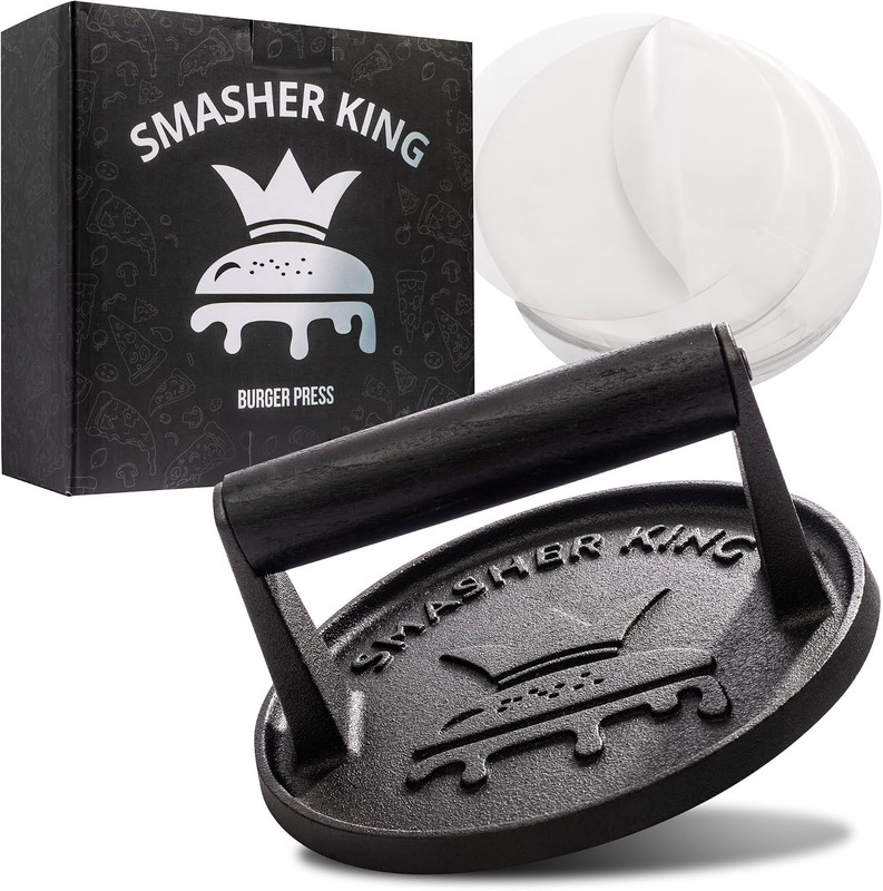 SMASHER KING™ - Cast Iron Smash Burger Press Incl. 25 Pcs of Patty Paper gallery