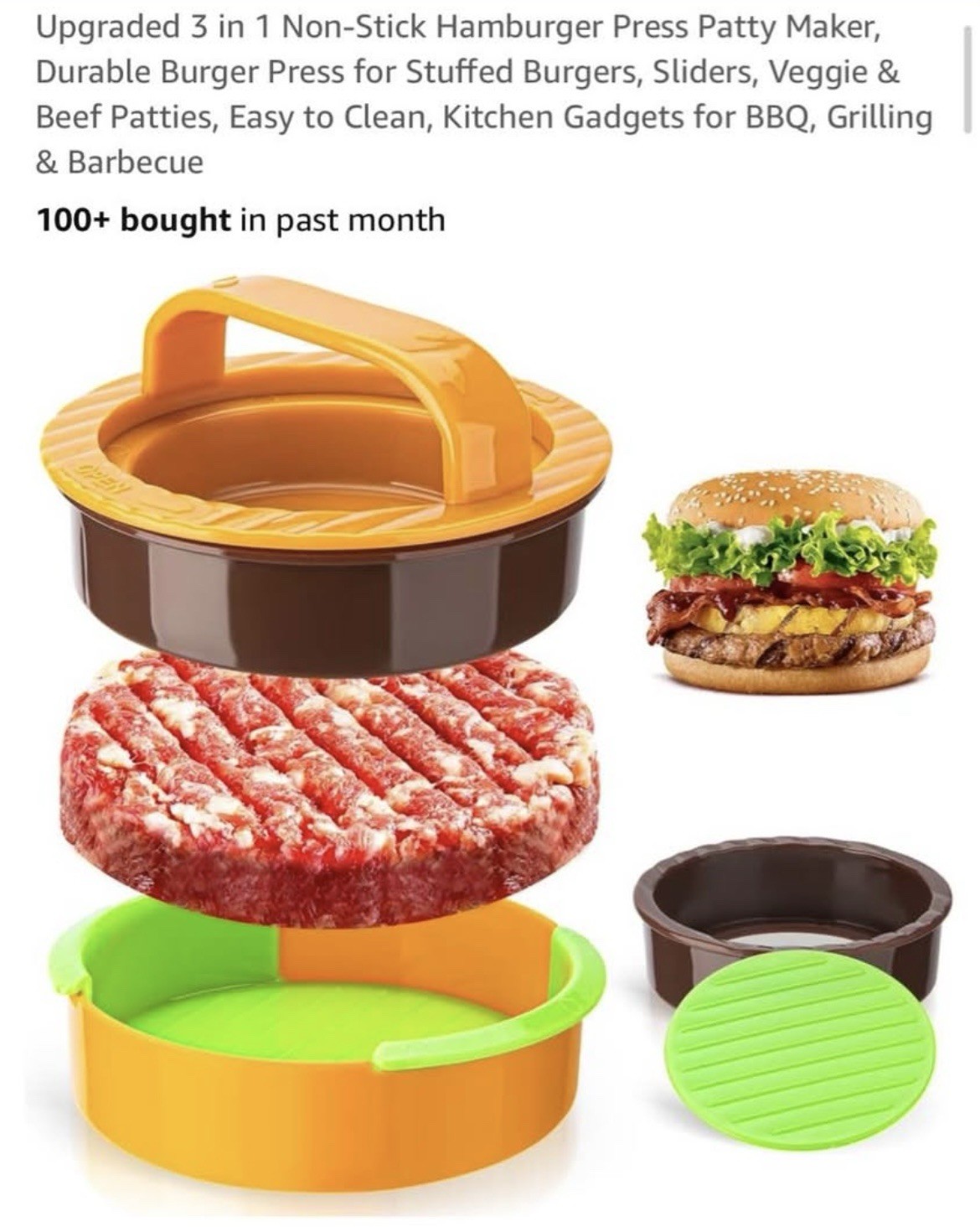 UPGRADE 3 In 1 non Stick Hamburger Press Patty Maker gallery