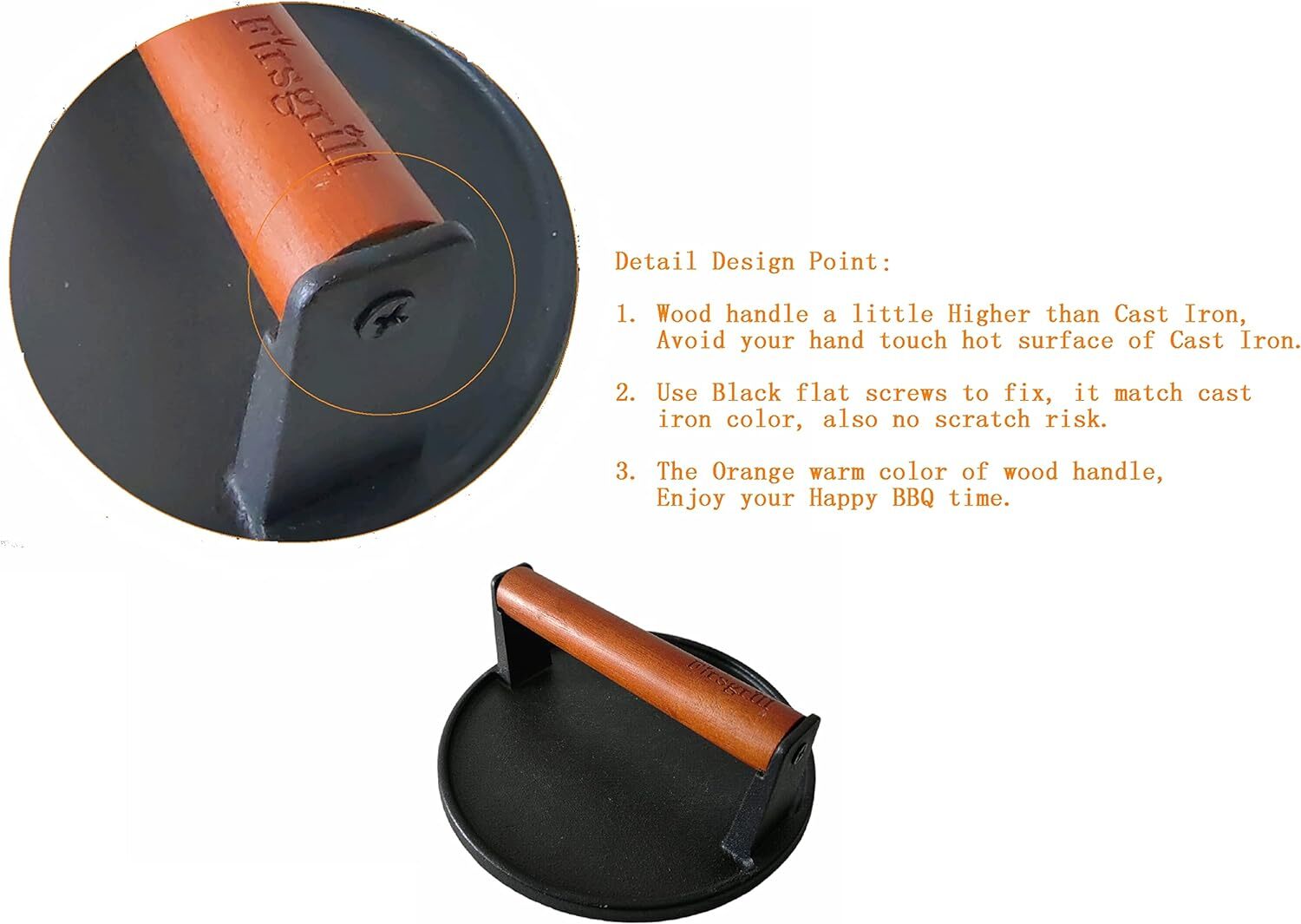 Burger Press 7.08" Round,Heavy-Duty Cast Iron Smash Burger Press Meat Steak gallery