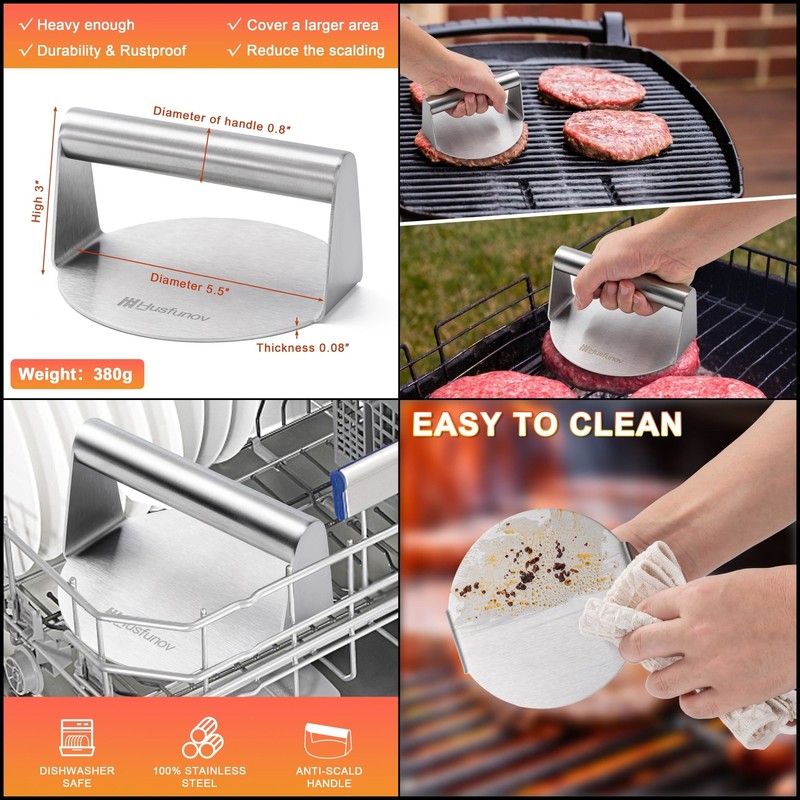 Stainless Steel Burger Press, 5.5 Inch Round Smasher,Non-Stick Smooth Hamburger gallery