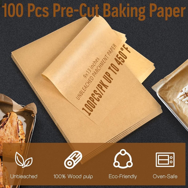 100Pcs Parchment Paper Sheets, 9x13 In 12x16 Inches, Unbleached Natural gallery
