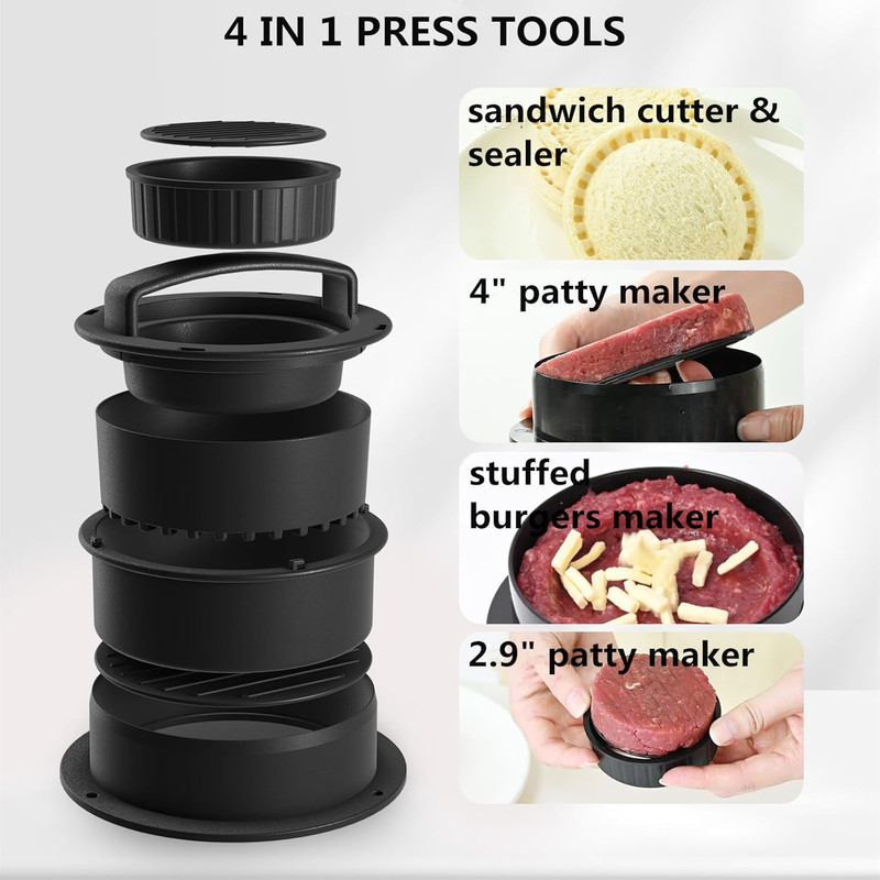 4-in-1 Burger Press Patty Maker, Sandwich Cutter and Sealer Set with 100 pcs Wax gallery