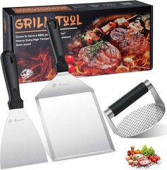 Smash Burger Press Kit – 3-Pc Stainless Steel Spatula Set for BBQ