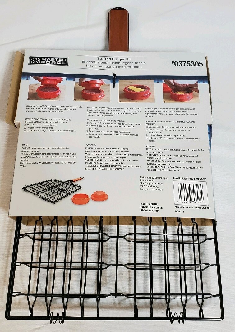 Master Forge Stuffed Burger Kit - Press & Non- Stick Grilling Basket for 4 gallery