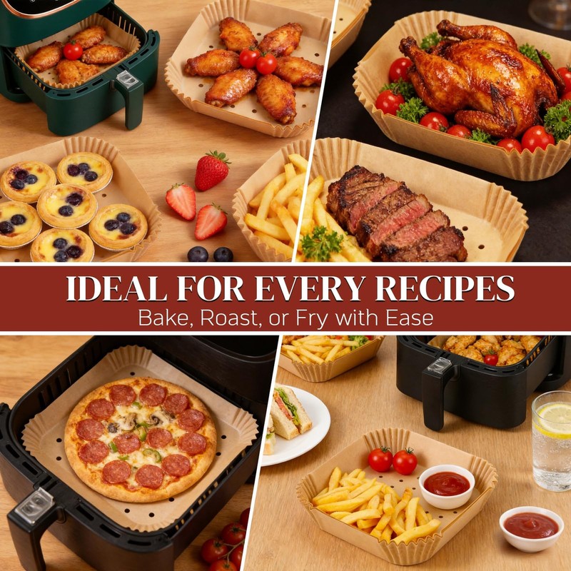 BYKITCHEN 300PCS Perforated Air Fryer Disposable 300pcs for 5 to 8 QT, Nature gallery
