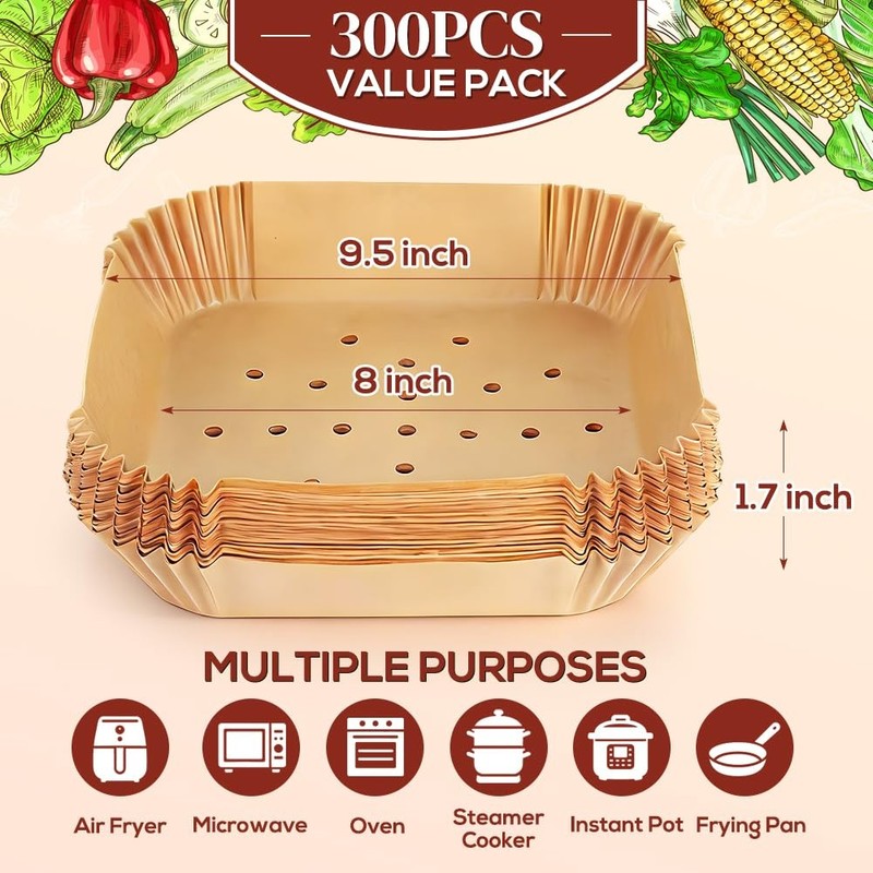 BYKITCHEN 300PCS Perforated Air Fryer Disposable 300pcs for 5 to 8 QT, Nature gallery