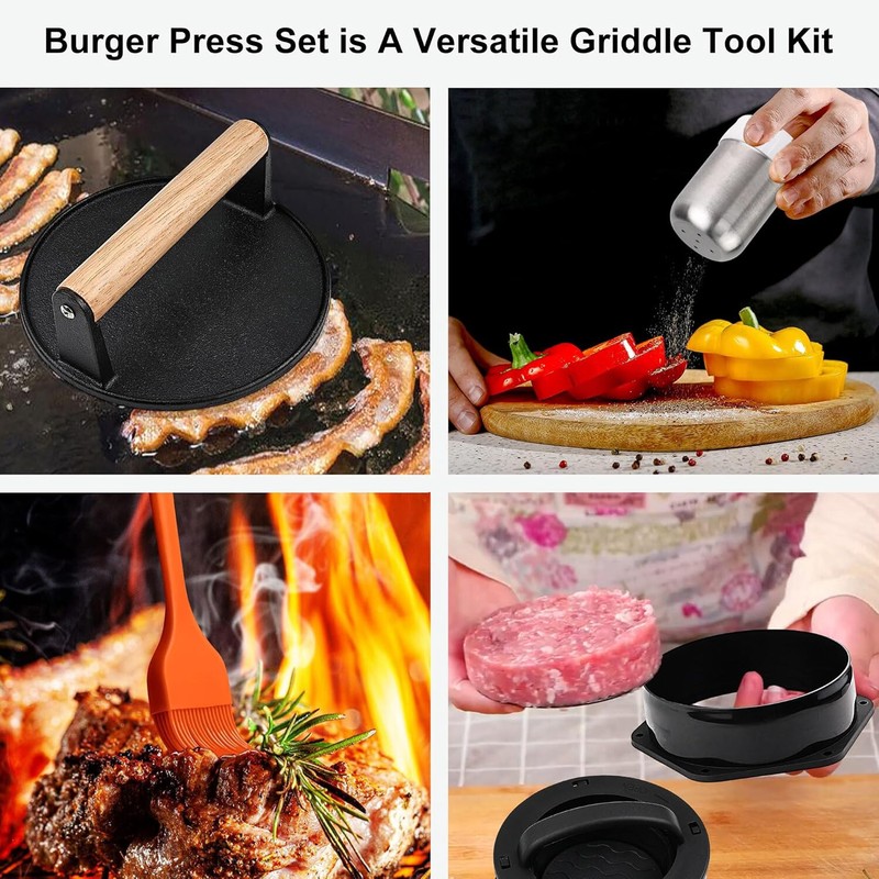 POLIGO 5PC Smash Burger Press Kit- Round Non Stick Smash Burger Press Set gallery