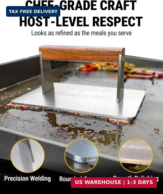 Stainless Steel Bacon Press - 3.2 LB Heavy Cooking Weight, Ideal for Flat Top Gr gallery