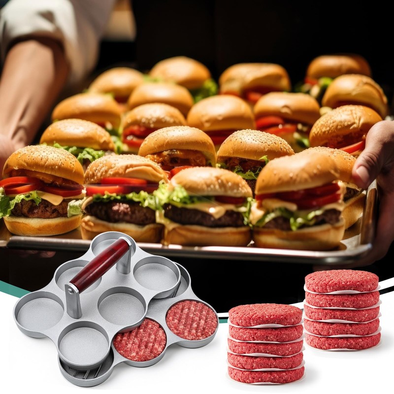 Mini Burger Press Small Meat Patty Maker with 300 Patty Papers and 6 Round Sh... gallery