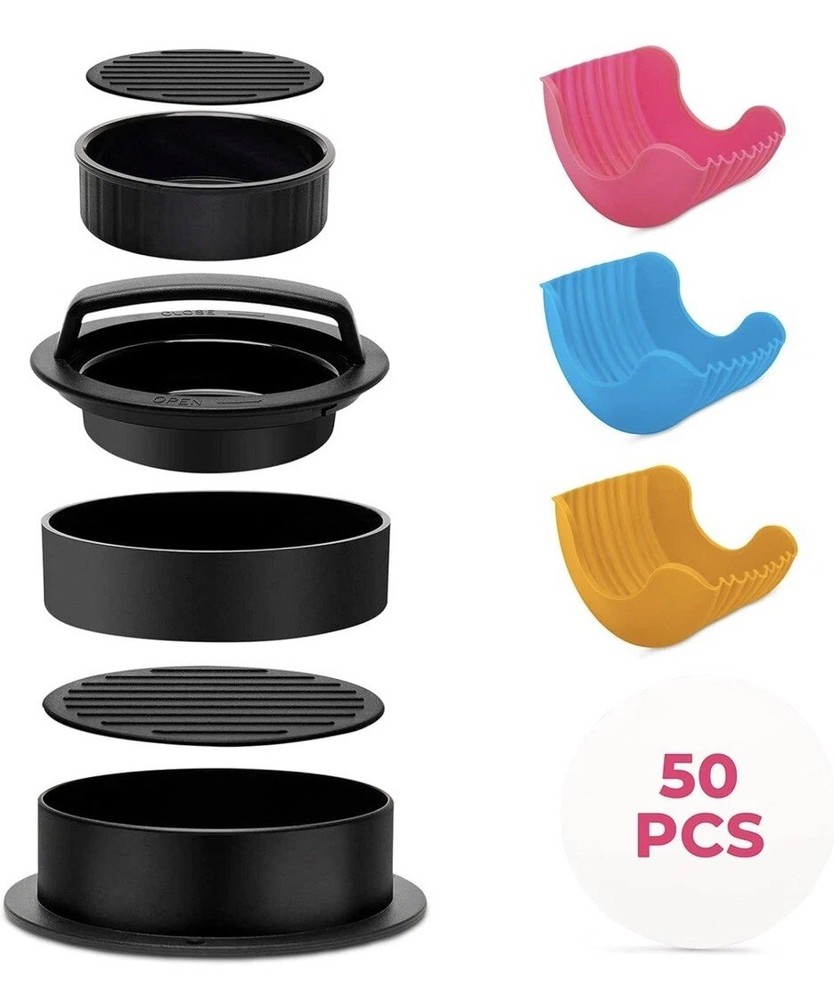 Burger Press Patty Maker Stuffed Hamburger Mold Kit 50 Papers Clips New
