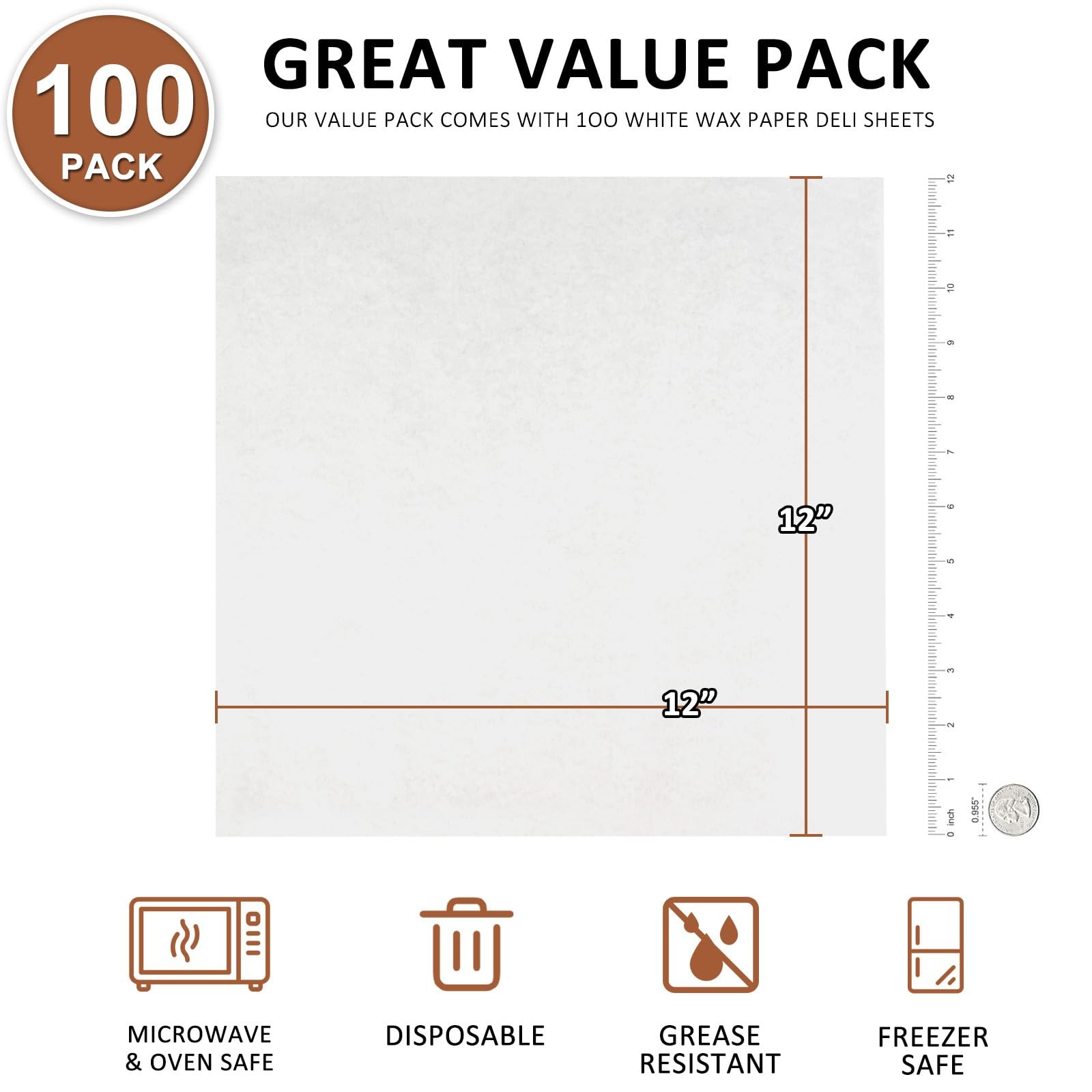 100PCS Deli Paper Sheets 12×12", Unbleached White Wax standard size, Whte gallery