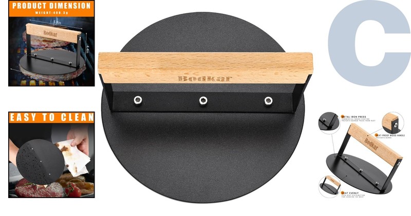 Elegant 6-Inch Smash Burger Press Grill Press with Wood Handle - Ideal for Gr... gallery