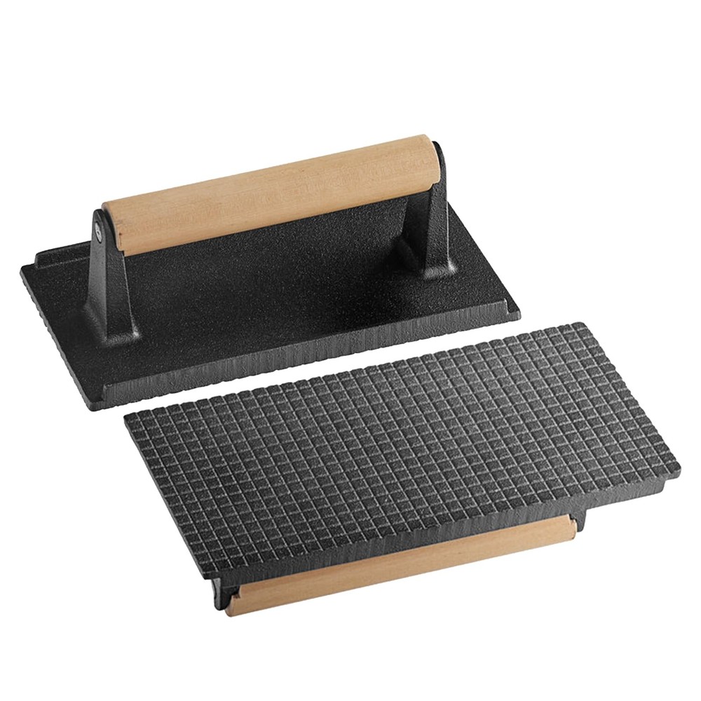 Heavy Duty Cast Iron Steak Weight Grill Press Wooden Handle 8x4 Inch