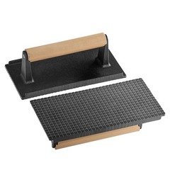 Heavy Duty Cast Iron Steak Weight Grill Press Wooden Handle 8×4 Inch