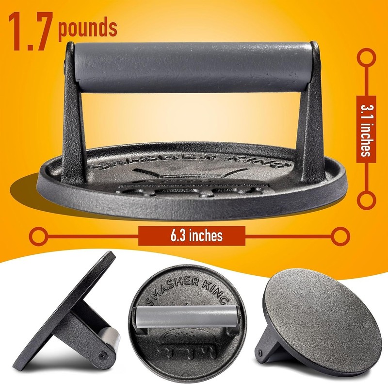 Versatile Cast Iron Burger Smasher – Heavy Duty Tool for Burger and Steak Lovers gallery