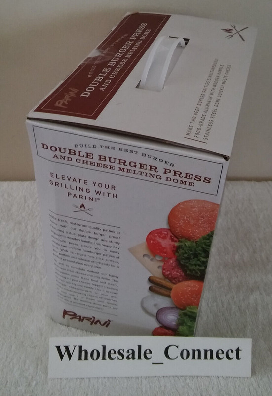PARINI NON-STICK DOUBLE BURGER PRESS & CHEESE MELTING DOME 8.75" PATTY MAKER NEW gallery