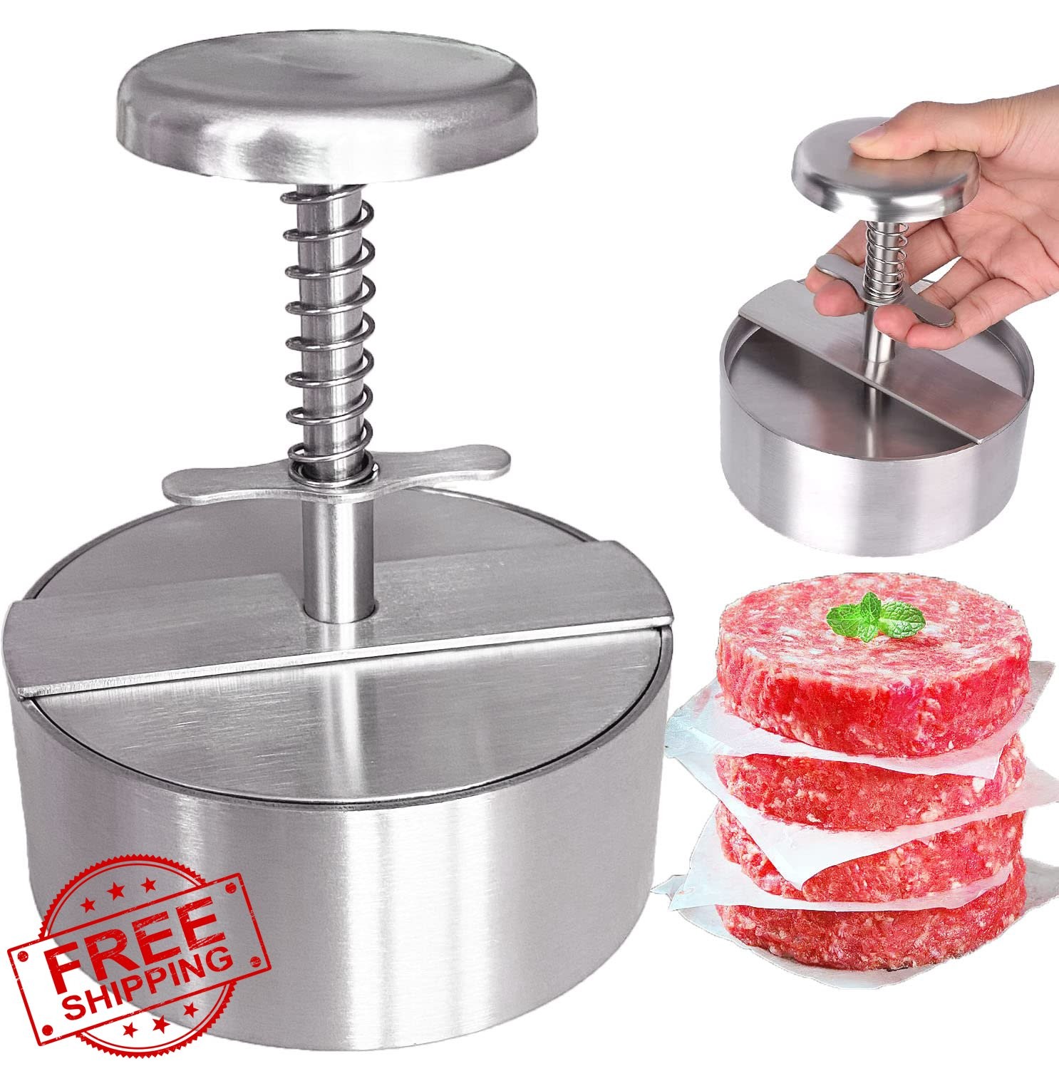 NOBER Burger Press Stainless Steel Patty Maker Grill Dishwasher Safe gallery