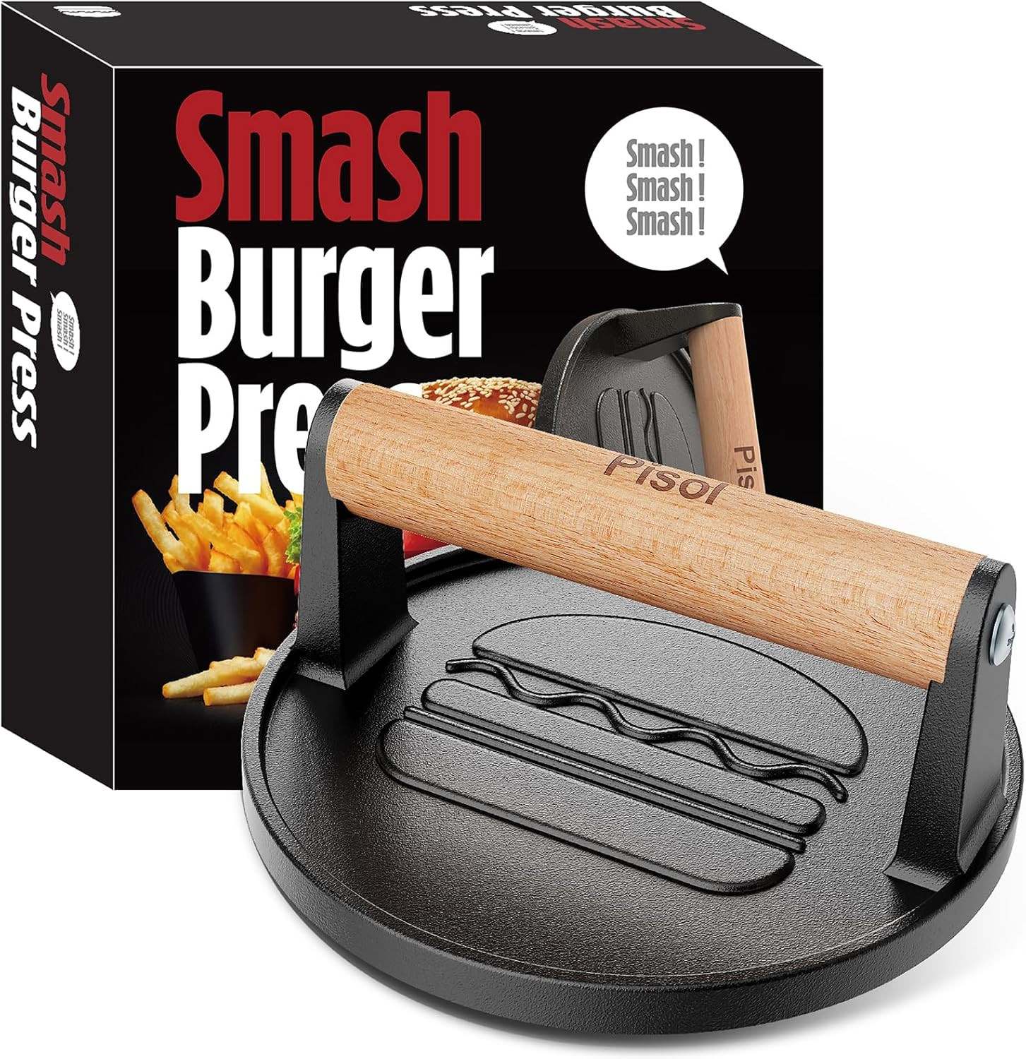Smash Burger Press, Pre-Seasoned Cast Iron Hamburger Smasher, 2 Lb Heavy-Duty... gallery