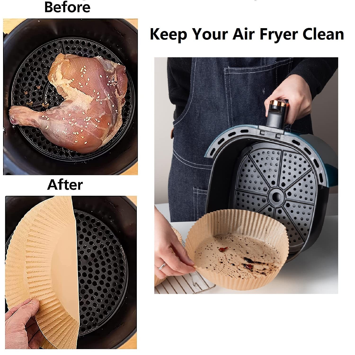 Air Fryer Paper Liners, 100PCS Non-stick Disposable Round-7.9"-100Pcs gallery