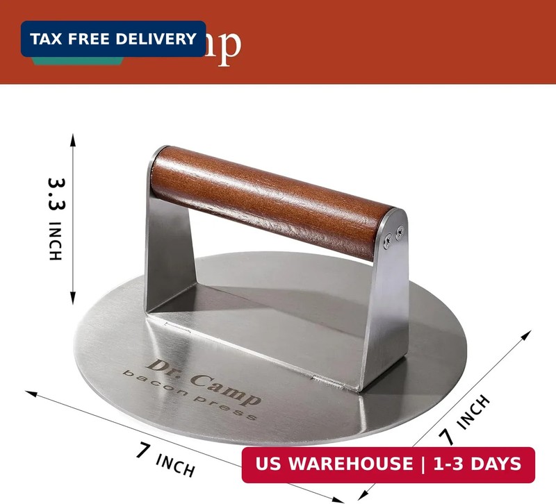 Dr.Camp 7 Inch Stainless Steel Smash Burger Press Burger Smasher Bacon Press Mea gallery
