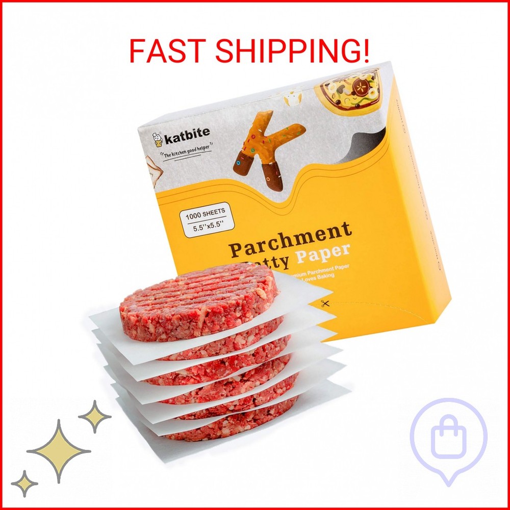 Katbite Hamburger Patty Paper 1000Pcs, 5.5"x5.5" Non Stick Parchment Paper Squar