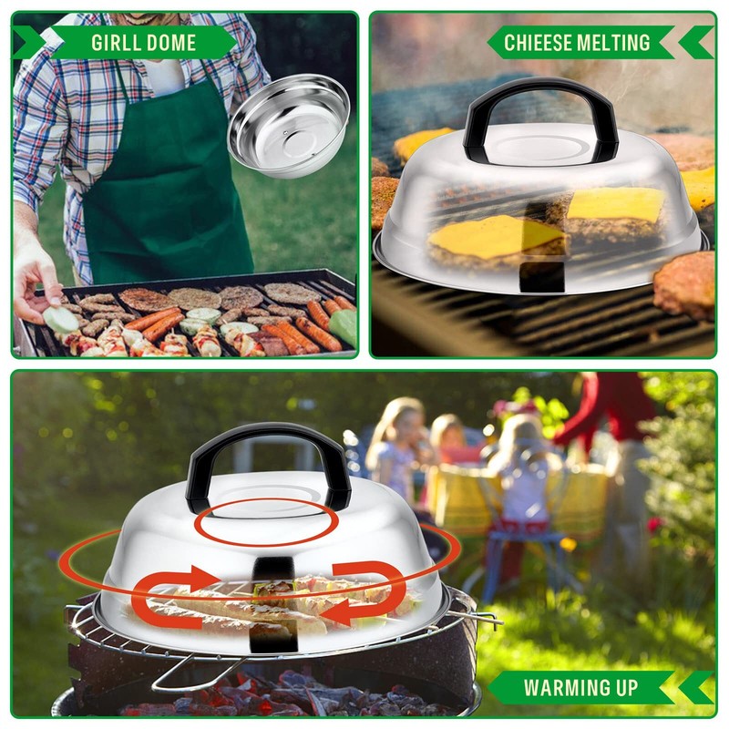 9in Melting Dome & 7in Burger Press Round Basting Steam Cover With Stainless Ste gallery