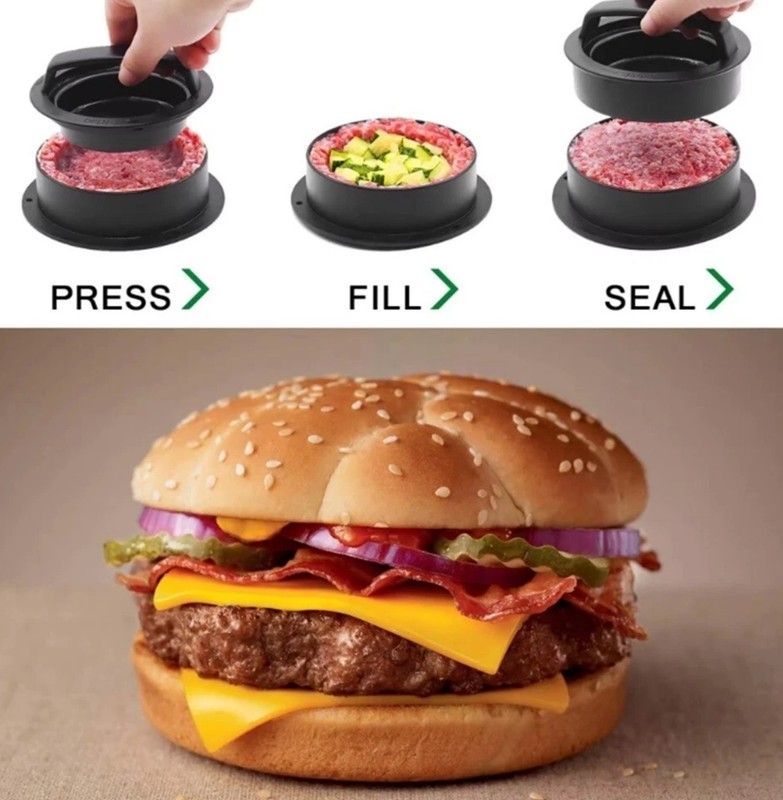 3-in-1 Burger Press Patty Stuffed Hamburger Maker Kit & 100 Wax Papers (wr3) gallery