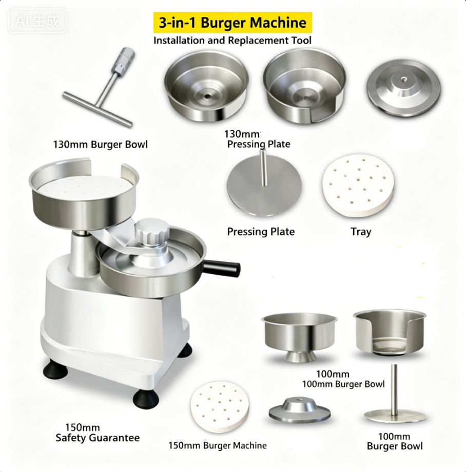 3 in 1 Manual Burger Press Stainless Steel Bowl Aluminum Body Beef Patty Maker gallery