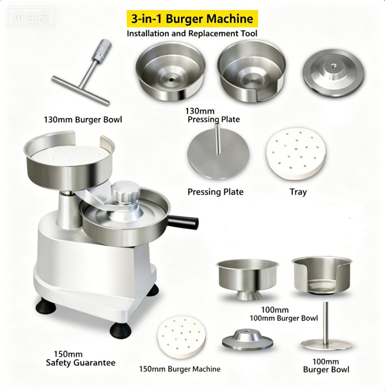 3 in 1 Manual Burger Press Stainless Steel Bowl Aluminum Body Beef Patty Maker gallery