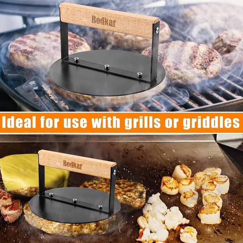 6 Inch Burger Smasher Grill Press Iron Metal Flat Smooth Handle Cooking Tool New gallery