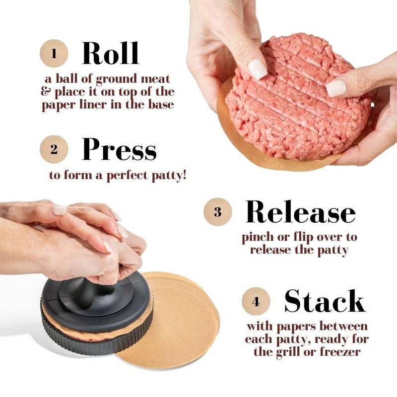 BRAVADIN Silicone Non-Stick Hamburger Press Patty Maker 1/3 lb with 100 Paper... gallery