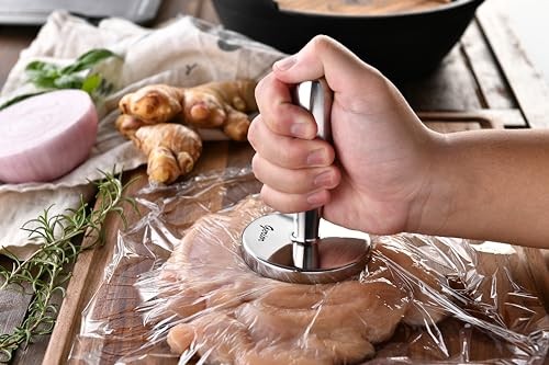 Meat Pounder Tenderizer - Solid Cast Stainless Steel Round Chicken Flattener gallery