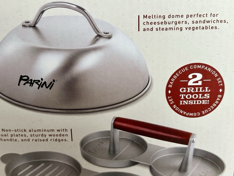 Burger Press Double & Cheese Melting Dome by Parini Stainless Steel NEW gallery