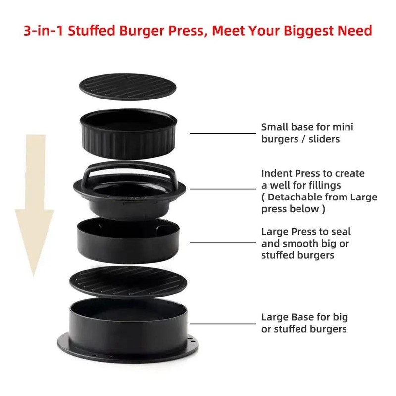 3-in-1 Hamburger Press Patty Maker Non-Stick Meat Beef Veggie Burger Mold gallery