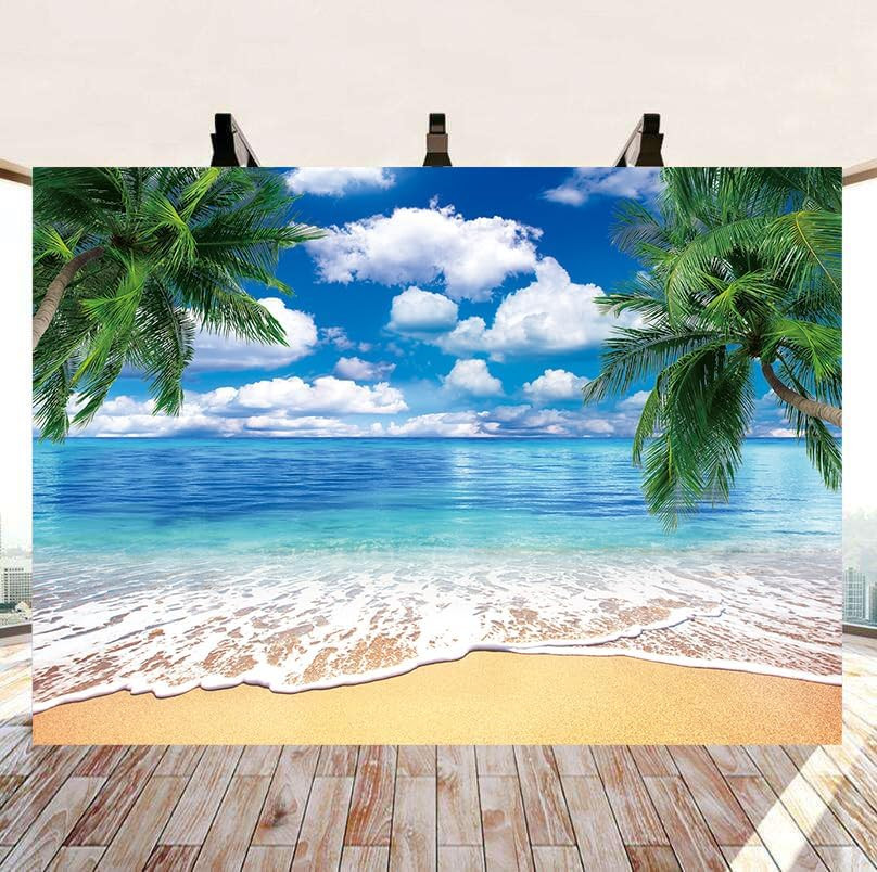 10X8Ft Summer Beach Backdrop, Tropical Palm Leaves, Hawaiian Photo Background gallery