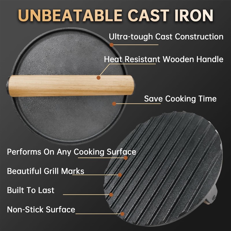 Smash Burger Press 6.9"Round 2.2 lb Heavy-Duty Cast Iron Hamburger Smasher Tool gallery