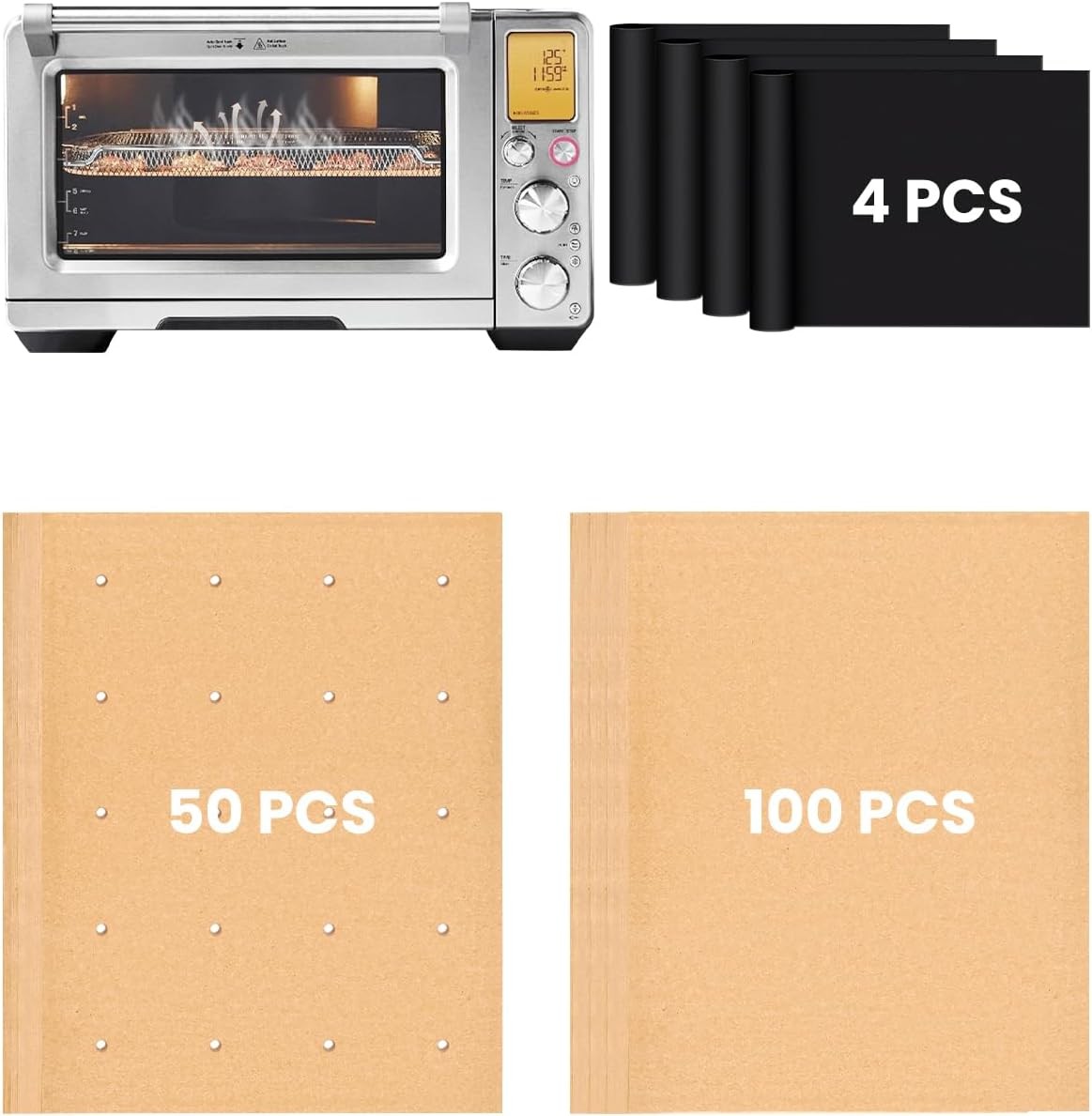 154PCs Air Fryer Liners For BOV900, 150PCs Parchment Paper+4PCs Teflon Mats gallery