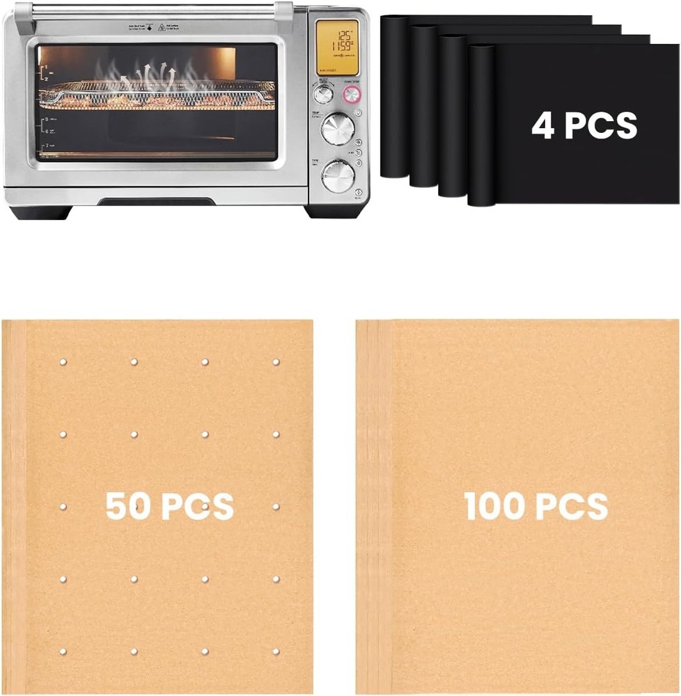 154PCs Air Fryer Liners For BOV900, 150PCs Parchment Paper+4PCs Teflon Mats