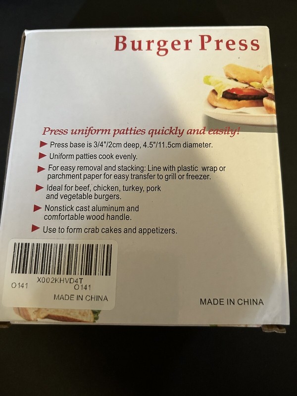 Hamburger Patty Maker - Grill Press Large Round Burger - Removable Wooden Handle gallery