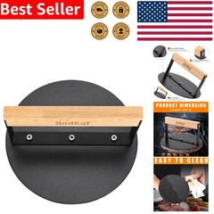 Heavy Duty Burger Press 6 Inch Round Griddle Smasher Steak Bacon Wood Handle