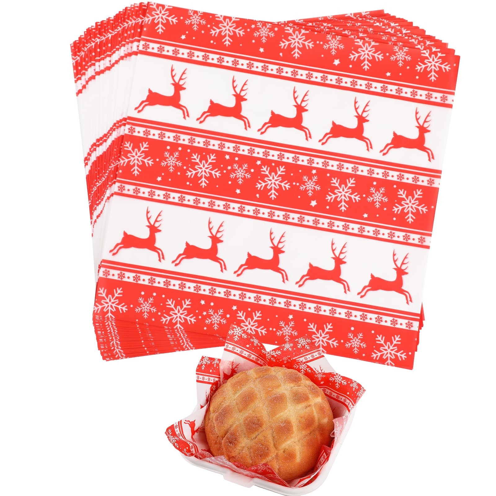GeeRic Waxed Deli Paper Sheets 100 Pcs, Merry 7*7 Inch, Red/Reindeer gallery