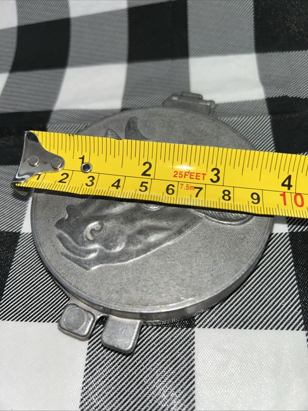 Vintage Farm Decor, Metal Hamburger Patty Press, Cow, Steer, Embossed USA PEWTER gallery