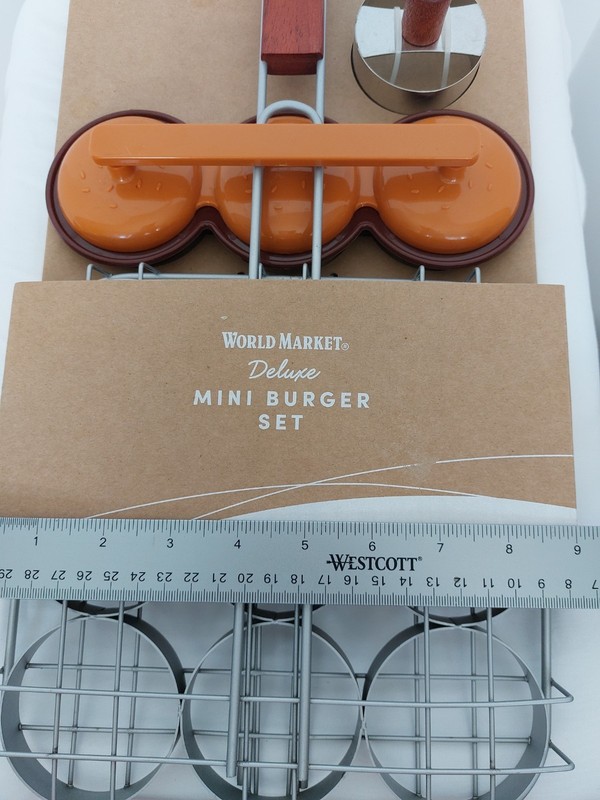 World Market Mini Burger Slider Set Press Basket Bun Cutter Grilling Kit NEW gallery