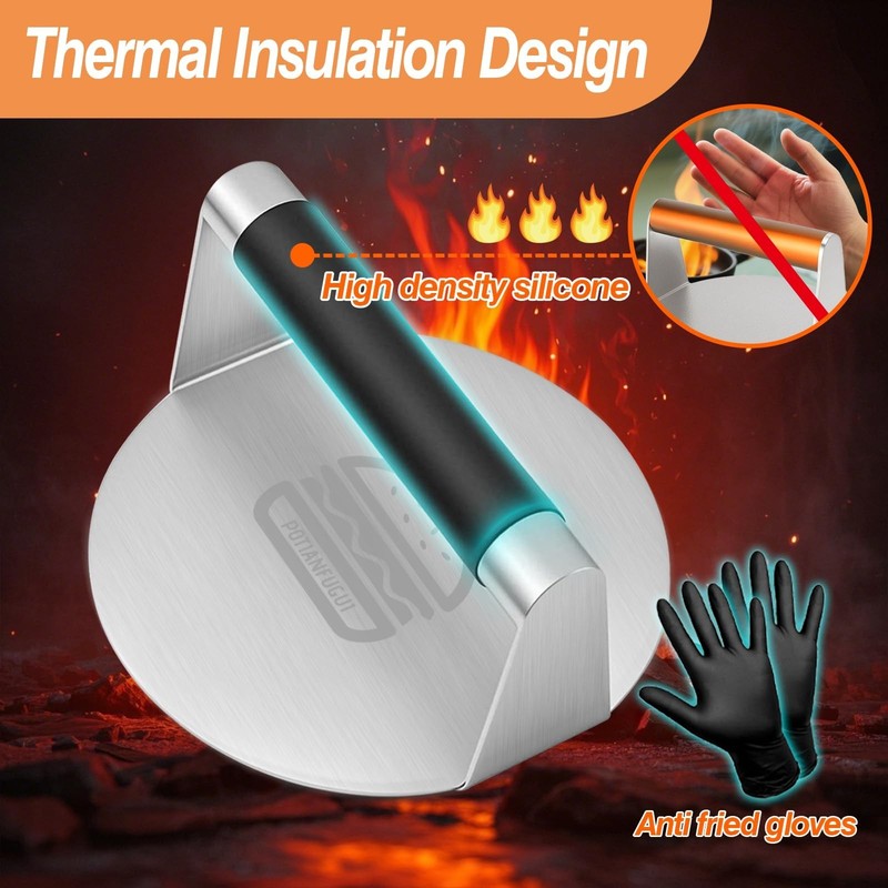 304 Stainless Steel Smash Burger Press with Heat-Resistant Gloves for Burger ... gallery