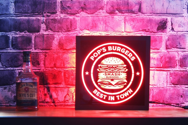 Smash Burger LED Sign Bar Lighted 12x12 Custom Non-Neon Cheeseburger gallery