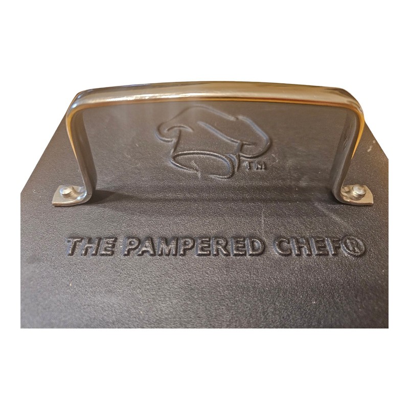 Pampered Chef Cast Iron Grill Press #2875 Panini Burger Bacon 8 1/2" gallery