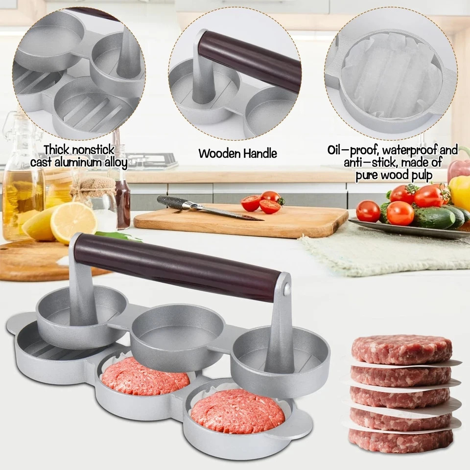 Mini Burger Press Small Meat Patty Maker 200 Papers 3 Slots 2.56 Inch Mold gallery