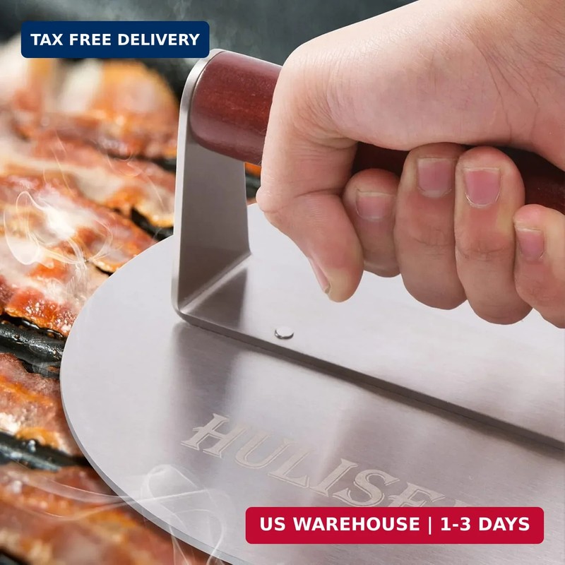 HULISEN 8.5-Inch Burger Press, 2.5 lbs Heavy Duty Bacon & Grill Press, Stainless gallery