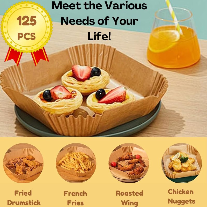 Air Fryer Paper Liners Disposable | 10 Inch 125PCS Large, Wood Color gallery