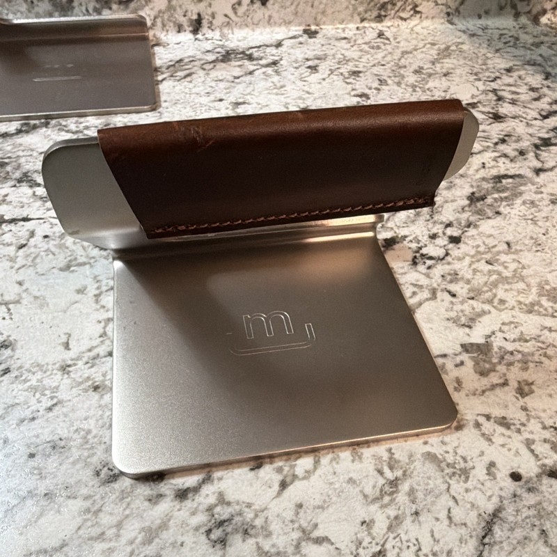 Made In 5.5” Metal Grill Press, Stainless Steel w/ Brown Leather Handle gallery